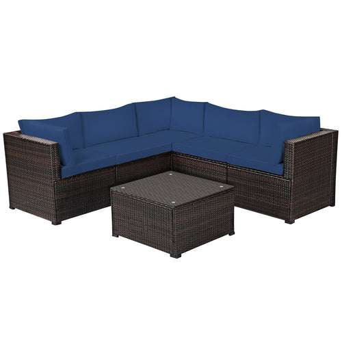 6 Pieces Patio Furniture Sofa Set with Cushions for Outdoor, Navy