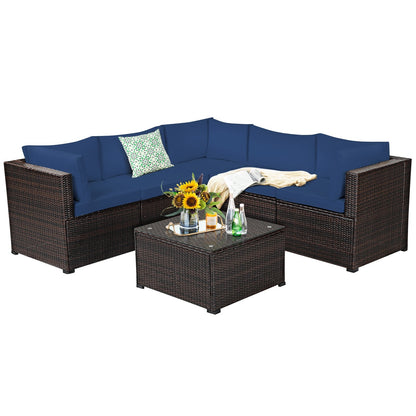 6 Pieces Patio Furniture Sofa Set with Cushions for Outdoor, Navy Outdoor Sectionals   at Gallery Canada