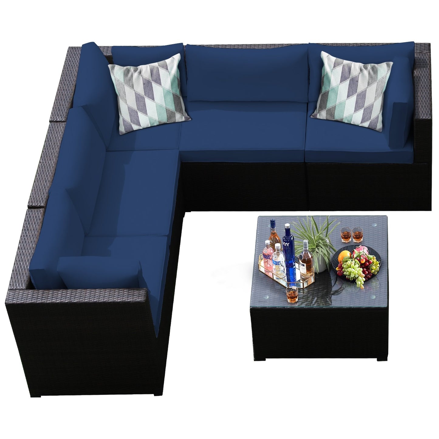 6 Pieces Patio Furniture Sofa Set with Cushions for Outdoor, Navy Outdoor Sectionals   at Gallery Canada