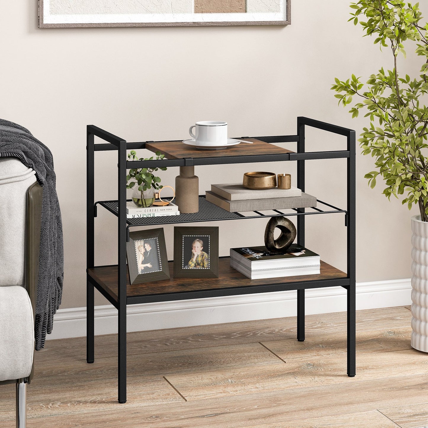 Industrial Entryway Table with Removable Panel and Mesh Shelf, Rustic Brown Console Tables   at Gallery Canada