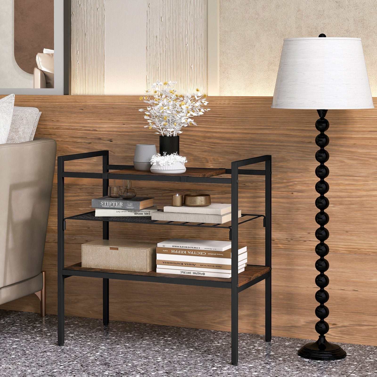 Industrial Entryway Table with Removable Panel and Mesh Shelf, Rustic Brown Console Tables   at Gallery Canada