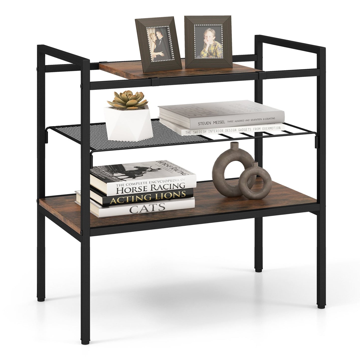 Industrial Entryway Table with Removable Panel and Mesh Shelf, Rustic Brown Console Tables   at Gallery Canada