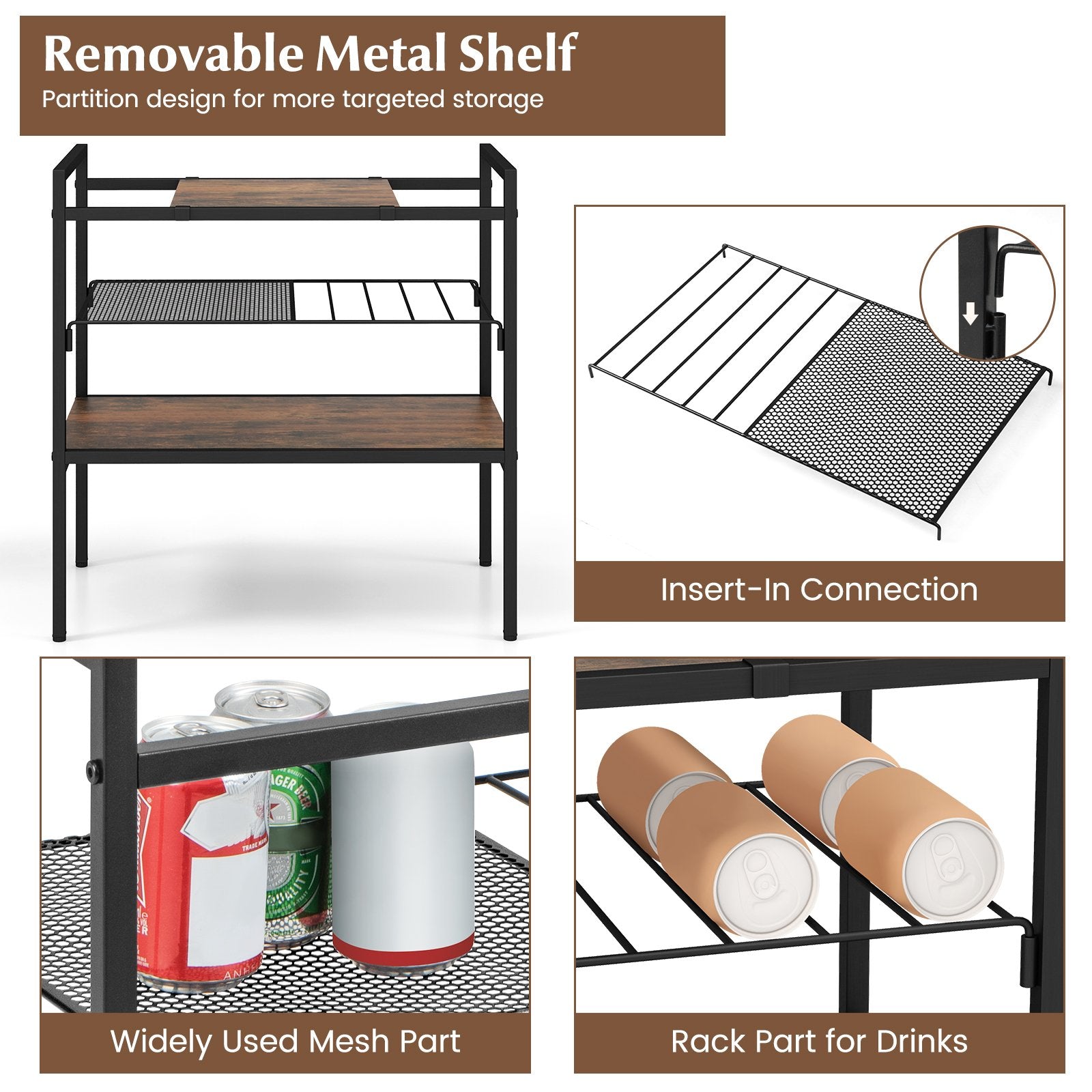 Industrial Entryway Table with Removable Panel and Mesh Shelf, Rustic Brown Console Tables   at Gallery Canada