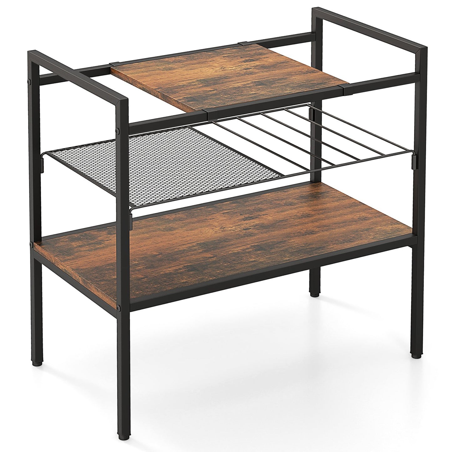 Industrial Entryway Table with Removable Panel and Mesh Shelf, Rustic Brown Console Tables   at Gallery Canada