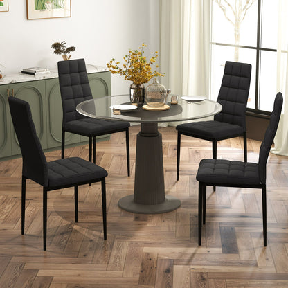 Set of 4 Fabric Dining Chairs Set with Upholstered Cushion and High Back, Black - Gallery Canada