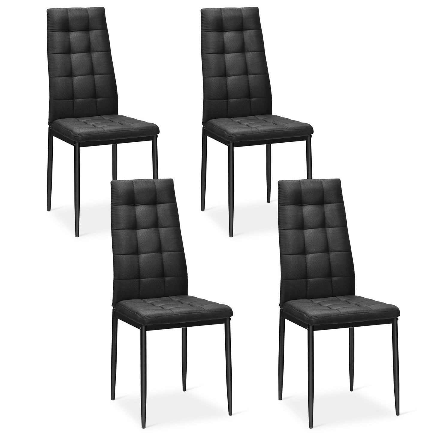 Set of 4 Fabric Dining Chairs Set with Upholstered Cushion and High Back, Black - Gallery Canada