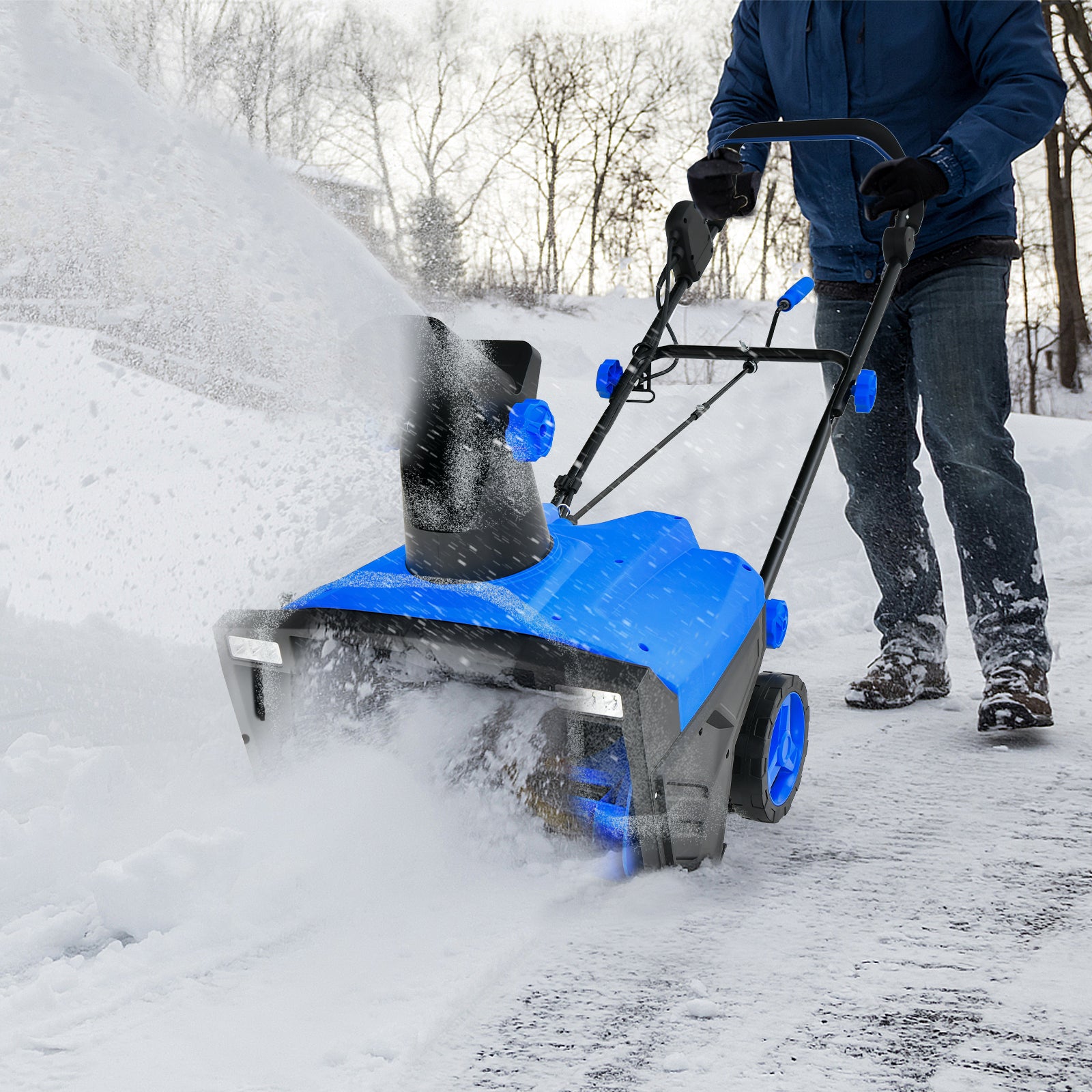 20 Inch 120V 15Amp Electric Snow Thrower with 180° Rotatable Chute, Blue Snow Removal at Gallery Canada