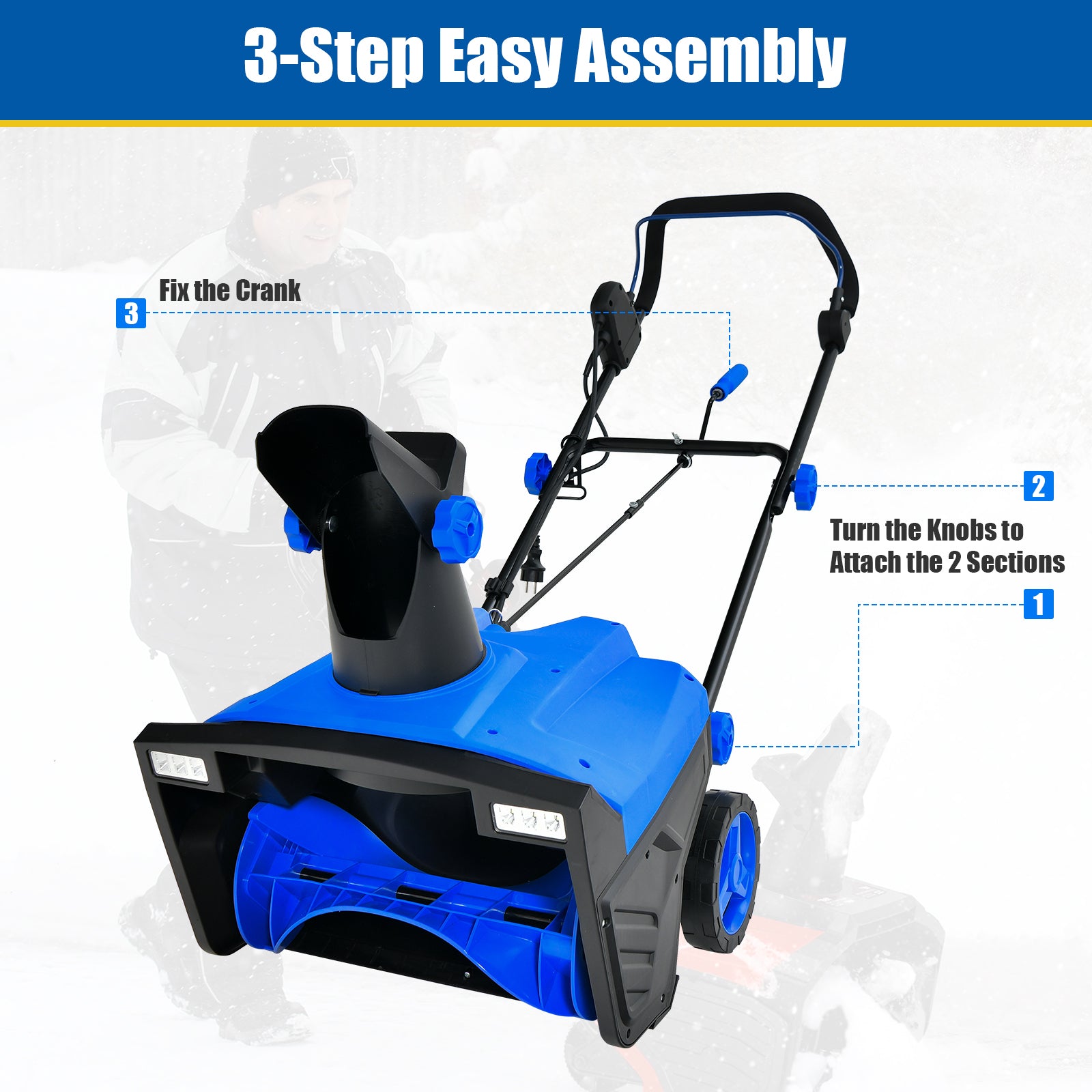 20 Inch 120V 15Amp Electric Snow Thrower with 180° Rotatable Chute, Blue Snow Removal at Gallery Canada