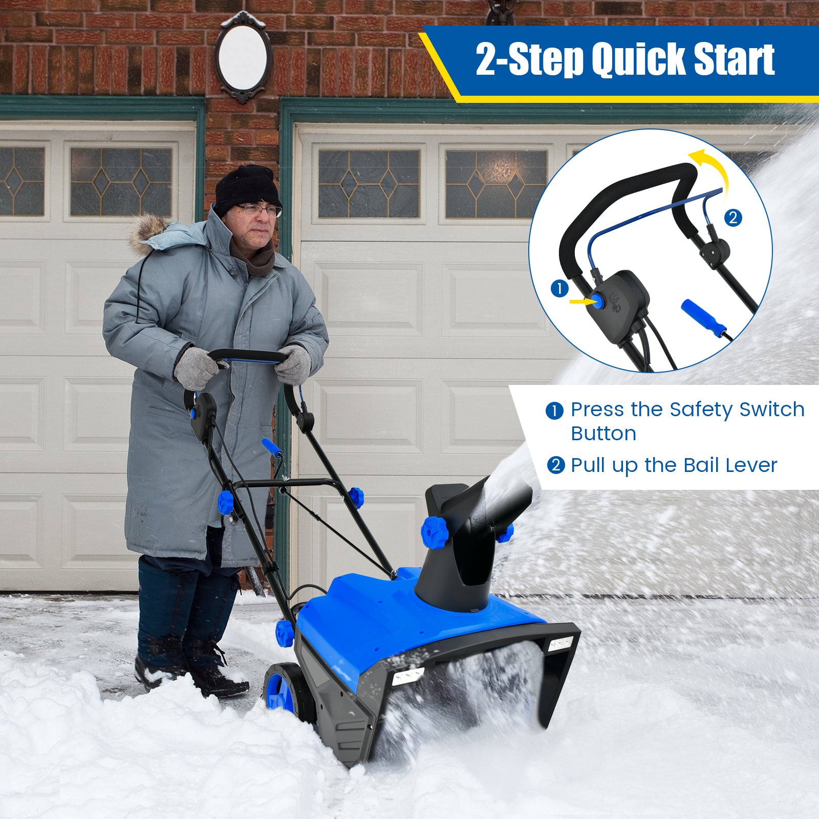 20 Inch 120V 15Amp Electric Snow Thrower with 180° Rotatable Chute, Blue Snow Removal at Gallery Canada