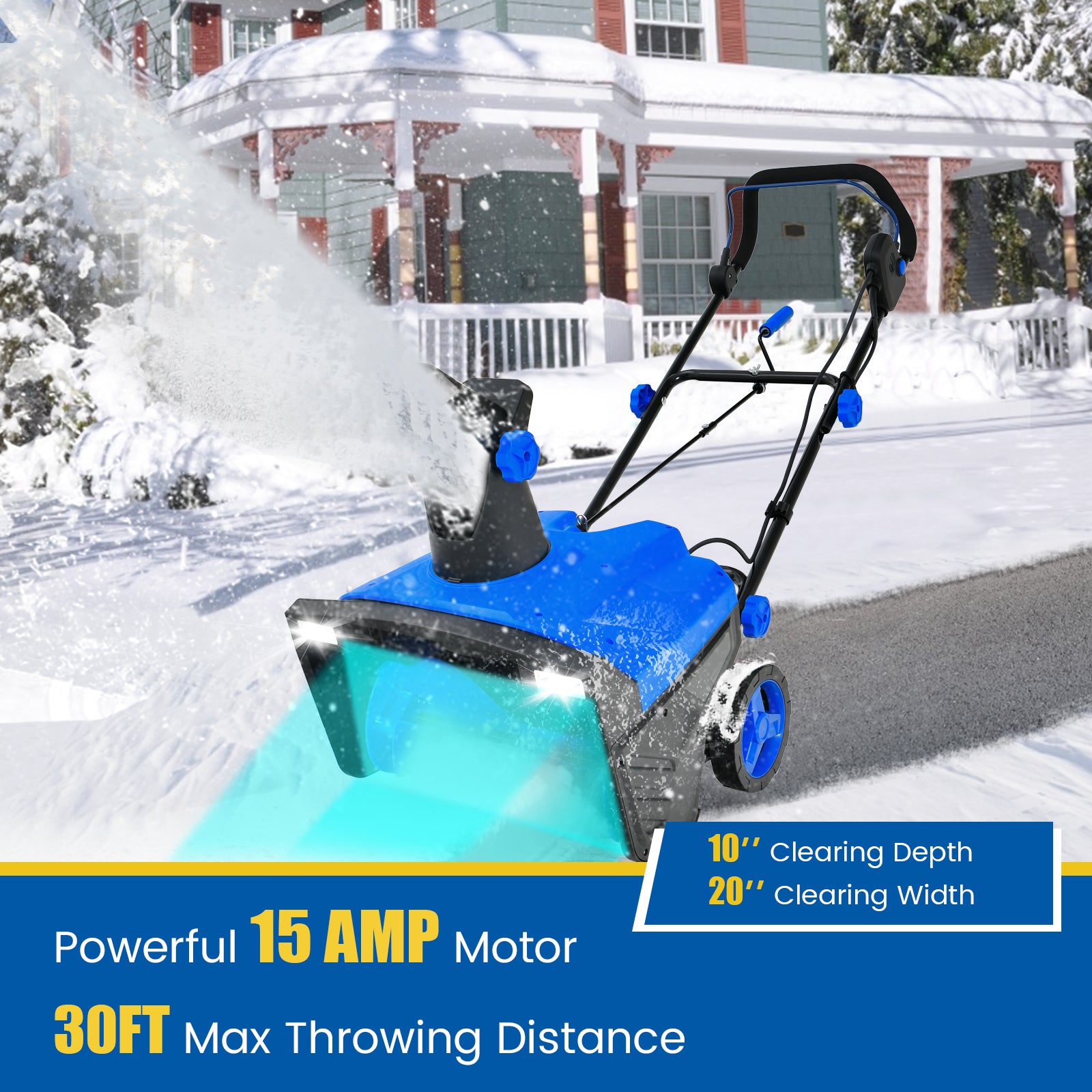 20 Inch 120V 15Amp Electric Snow Thrower with 180° Rotatable Chute, Blue Snow Removal at Gallery Canada