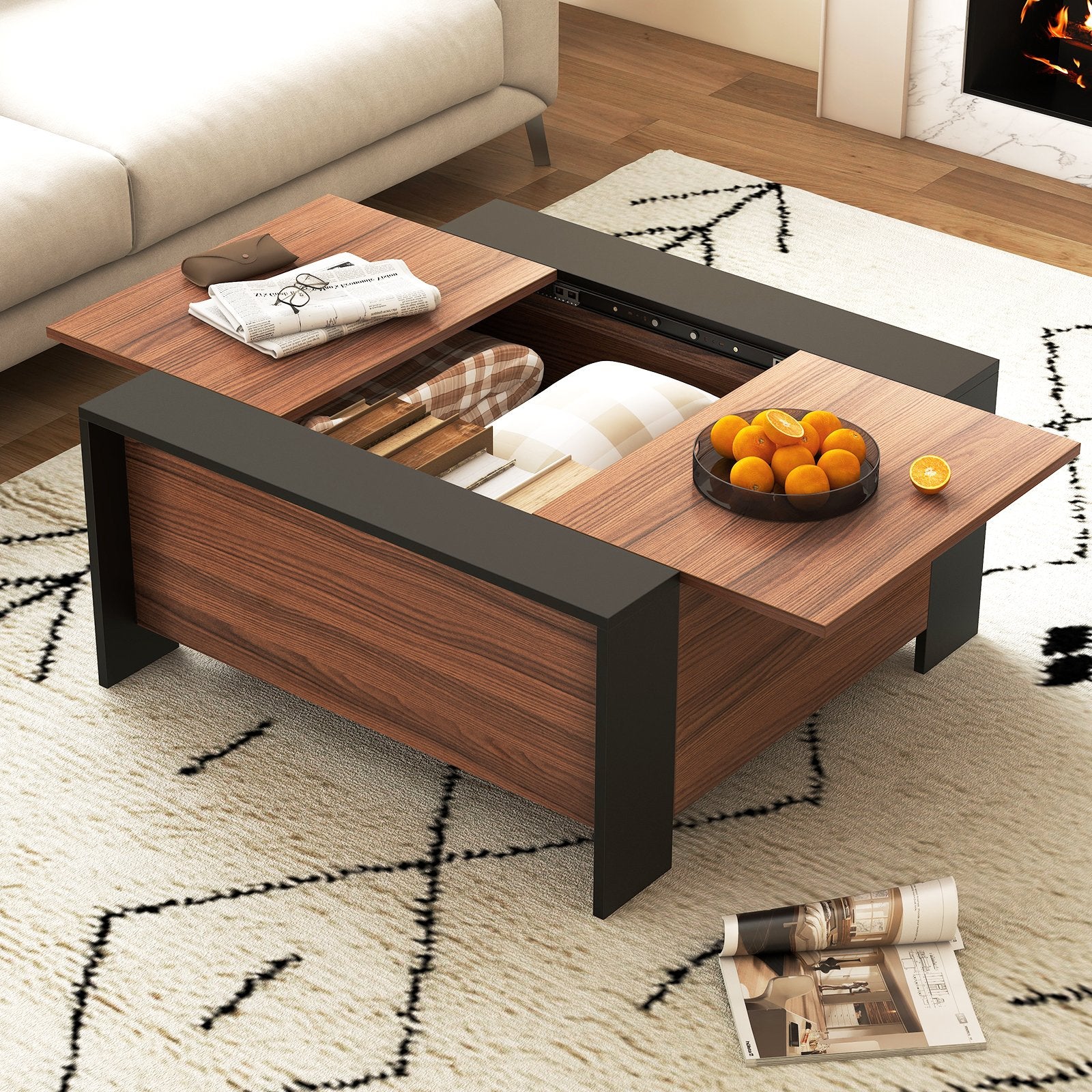 36.5 Inch Coffee Table with Sliding Top and Hidden Compartment, Rustic Brown Coffee Tables   at Gallery Canada