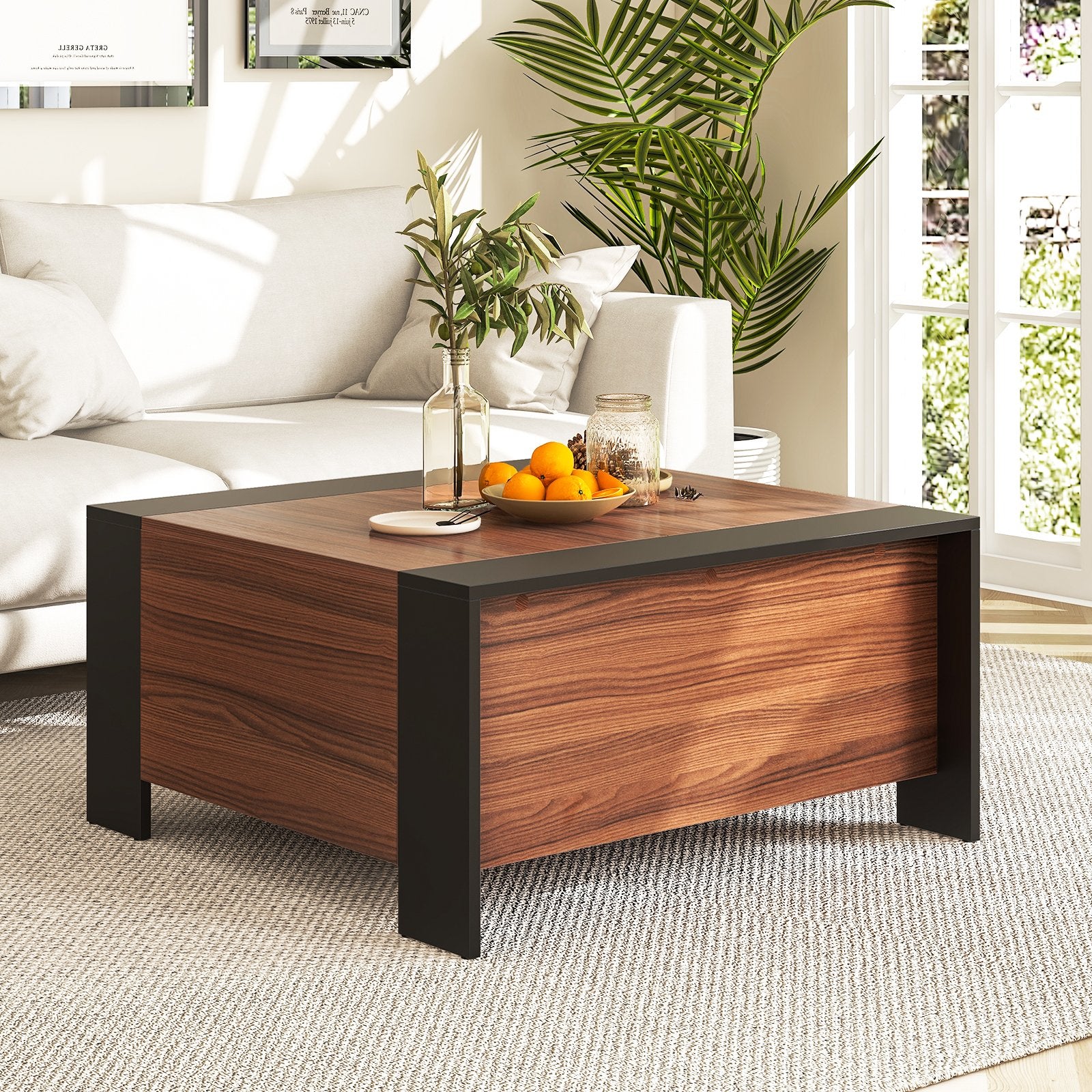 36.5 Inch Coffee Table with Sliding Top and Hidden Compartment, Rustic Brown Coffee Tables   at Gallery Canada