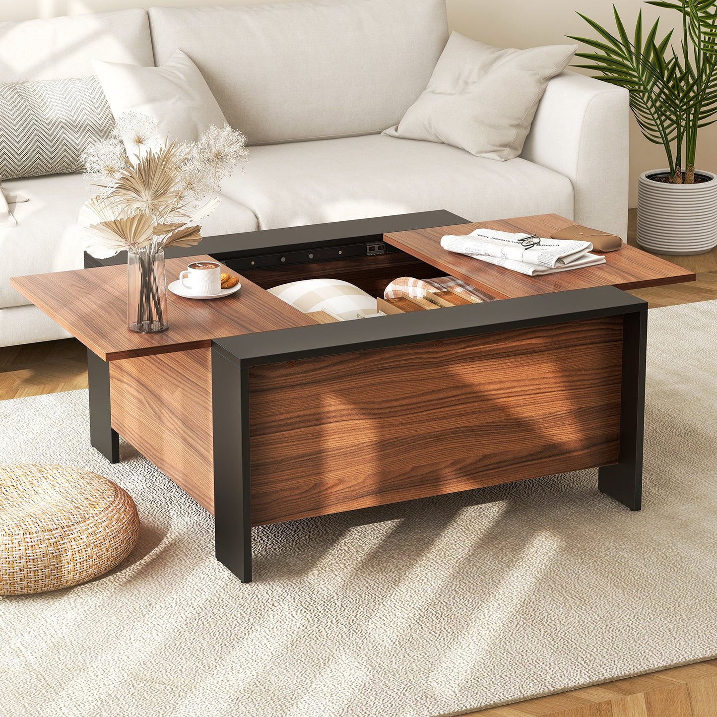 36.5 Inch Coffee Table with Sliding Top and Hidden Compartment, Rustic Brown Coffee Tables   at Gallery Canada