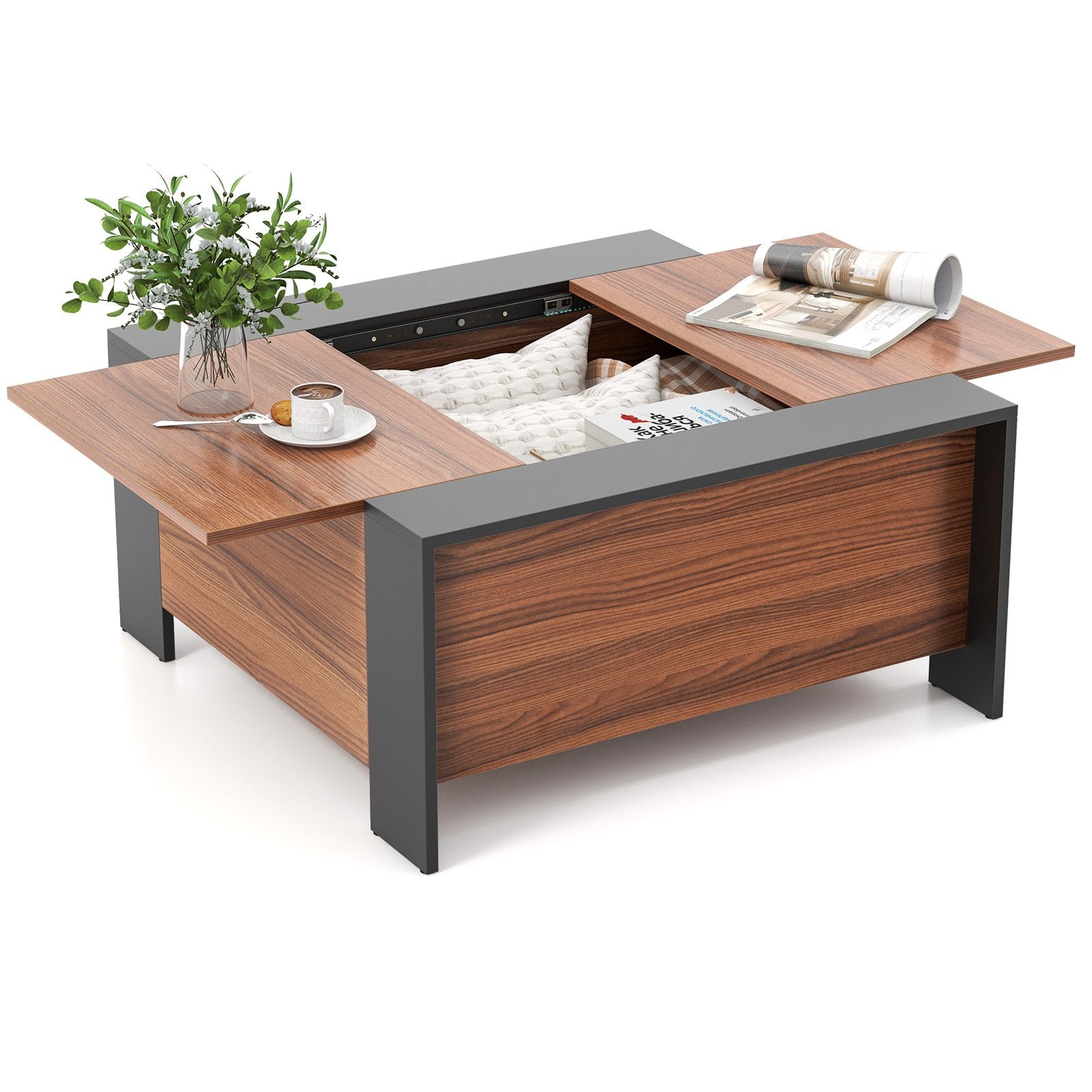 36.5 Inch Coffee Table with Sliding Top and Hidden Compartment, Rustic Brown Coffee Tables   at Gallery Canada