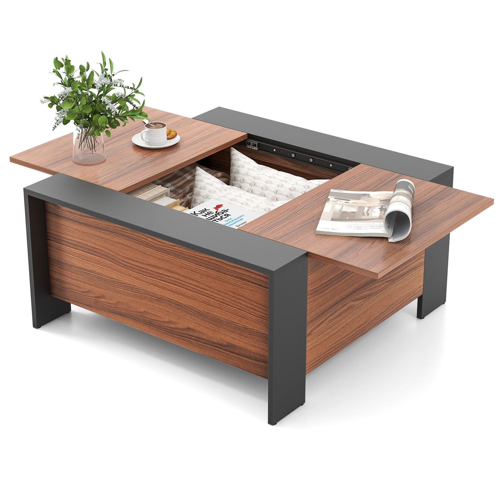 36.5 Inch Coffee Table with Sliding Top and Hidden Compartment, Rustic Brown Coffee Tables   at Gallery Canada