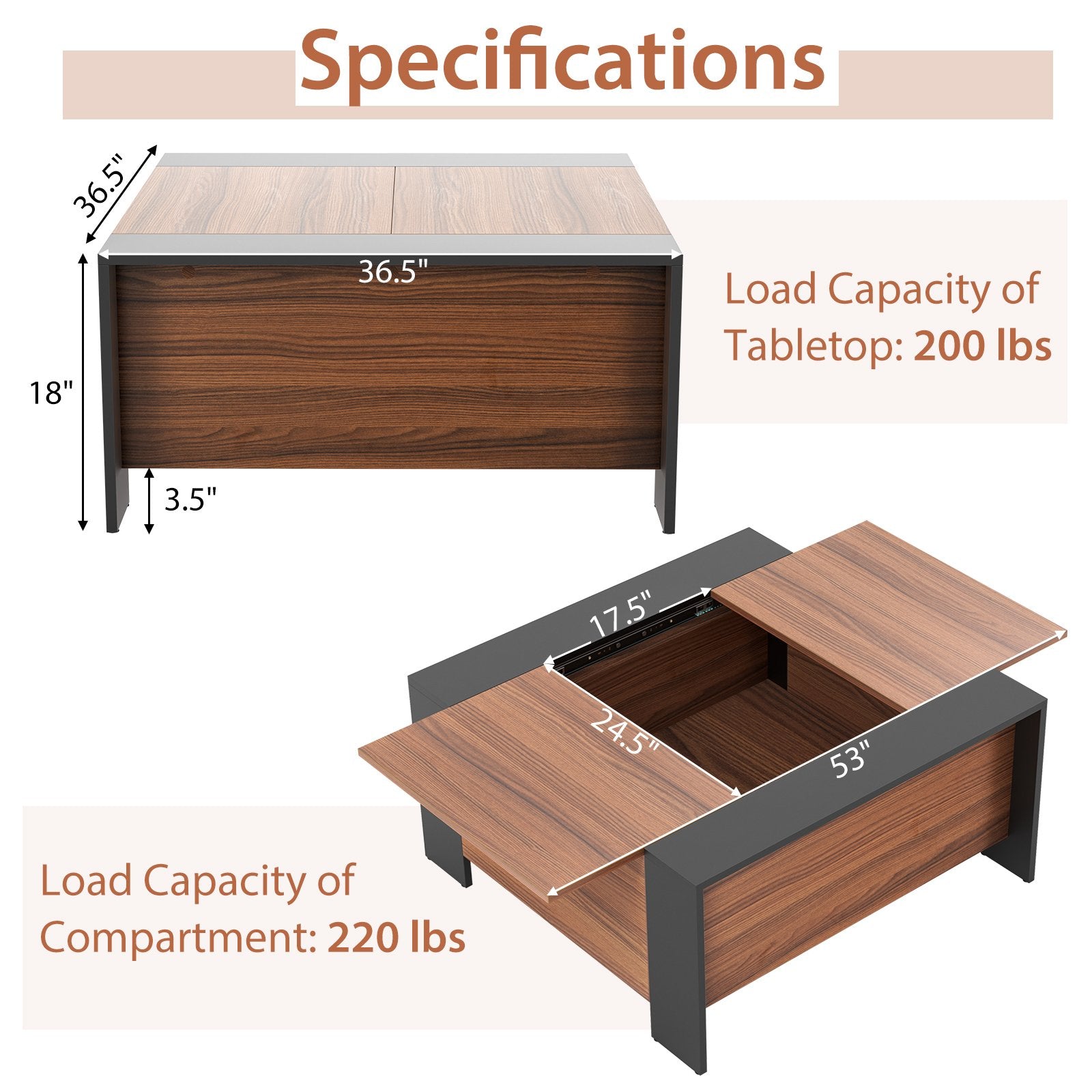 36.5 Inch Coffee Table with Sliding Top and Hidden Compartment, Rustic Brown Coffee Tables   at Gallery Canada