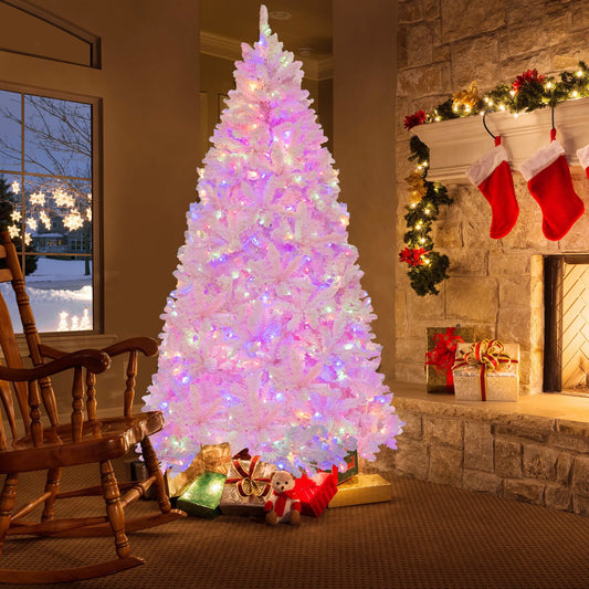 7 Feet Flocked Artificial Christmas Tree with 500 LED Lights and 1200 Branches, Pink Christmas Tree   at Gallery Canada