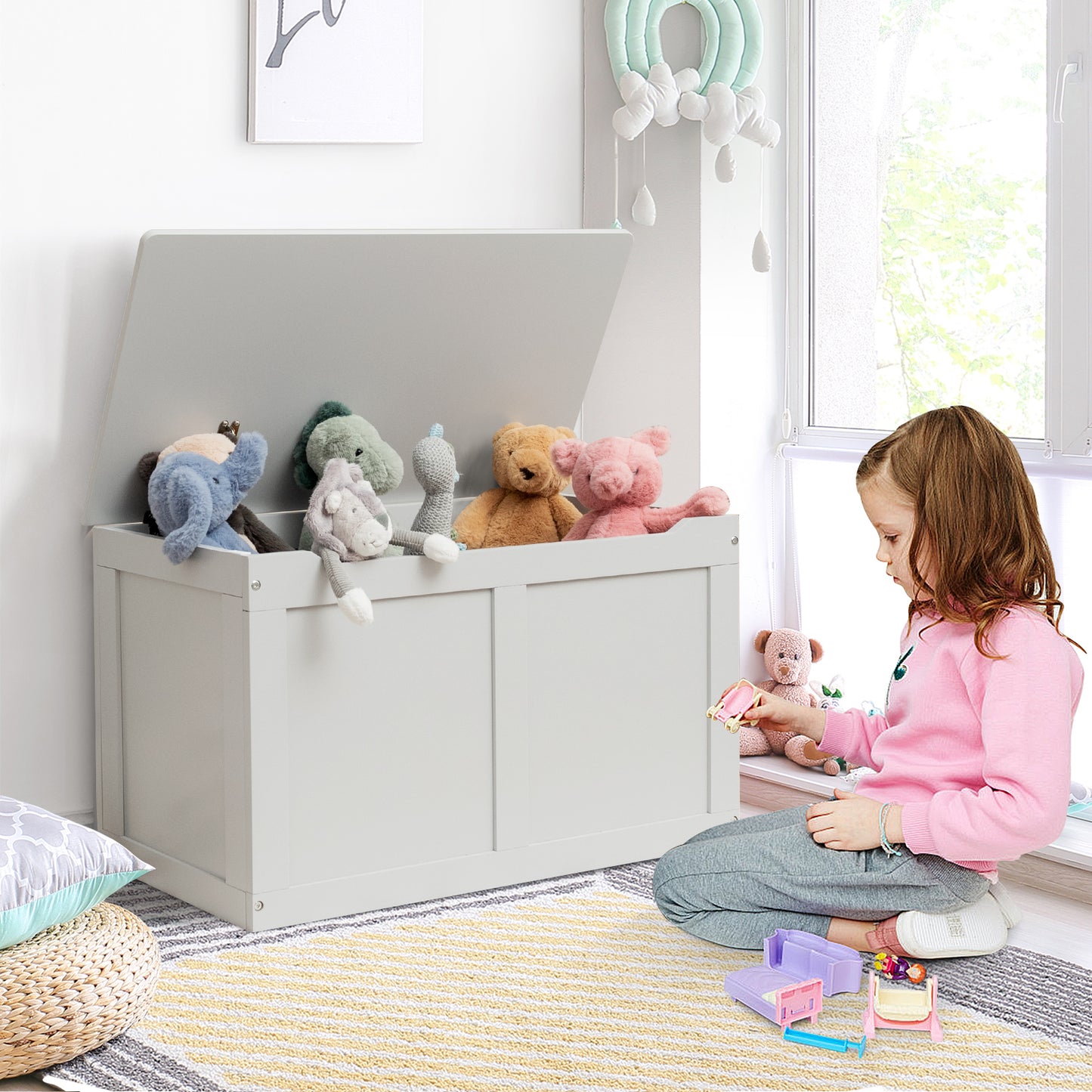 Safety Hinge Wooden Chest Organizer Toy Storage Box, Gray Kids Storage   at Gallery Canada