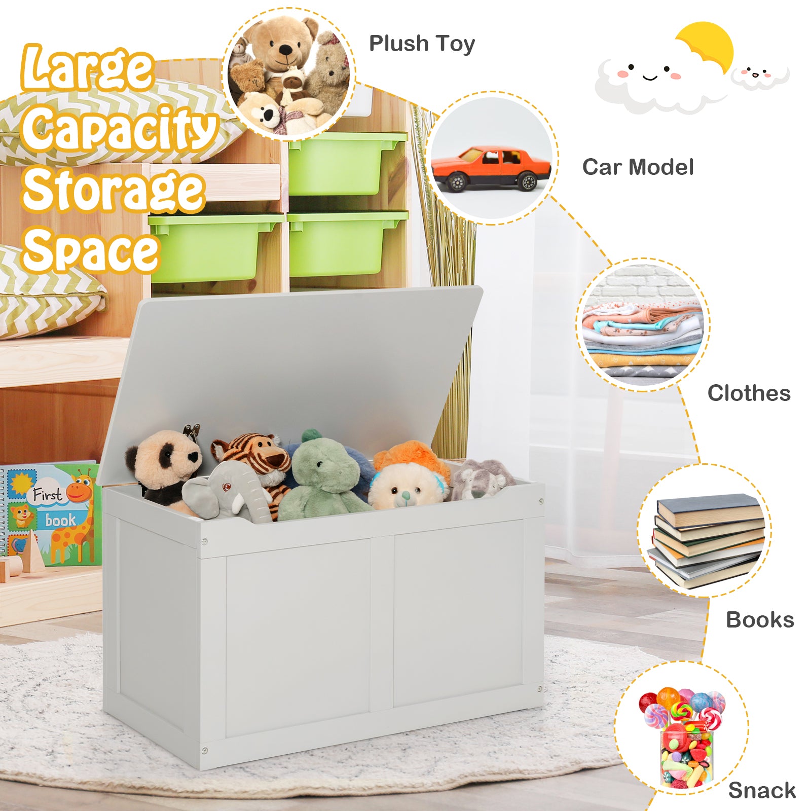 Safety Hinge Wooden Chest Organizer Toy Storage Box, Gray Kids Storage   at Gallery Canada