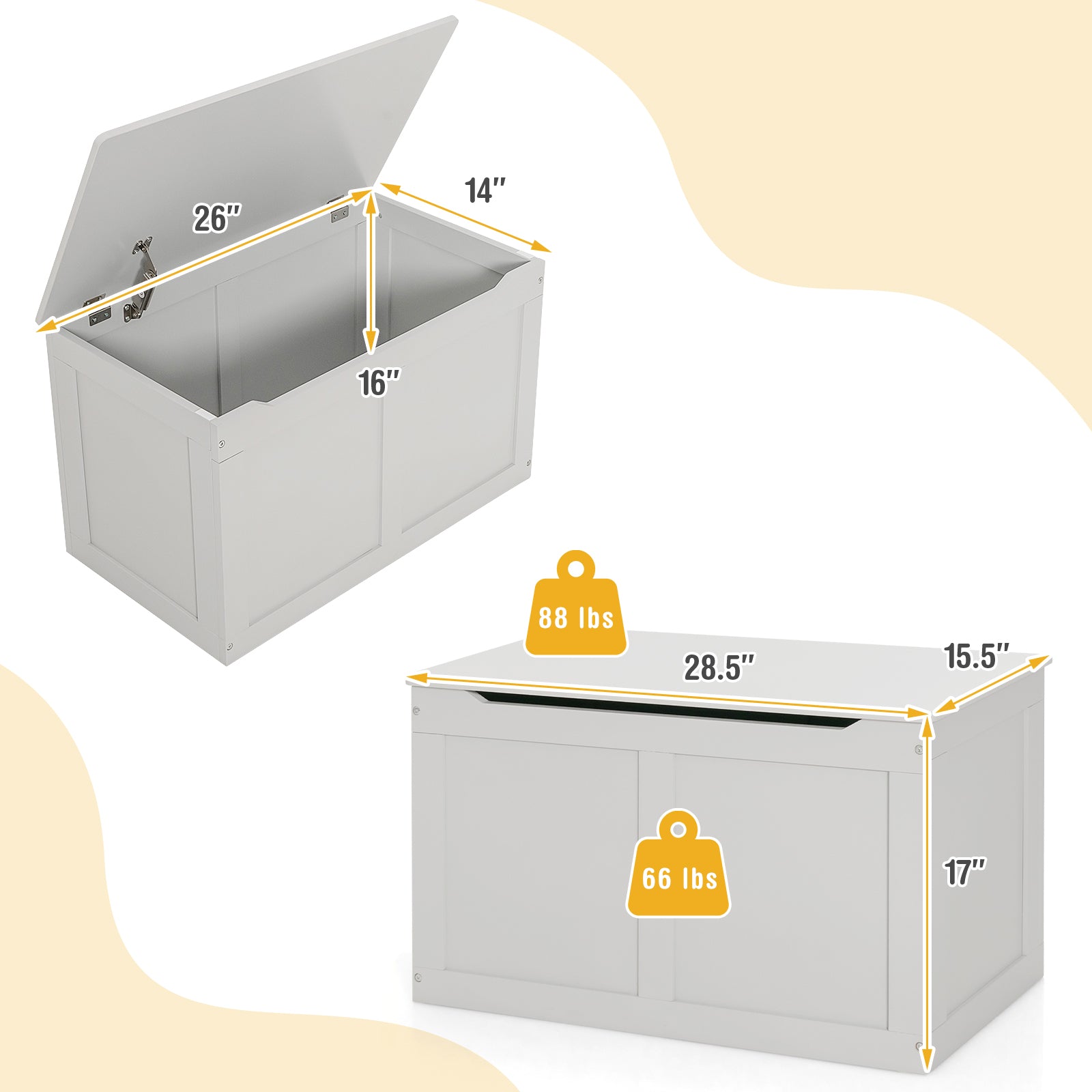 Safety Hinge Wooden Chest Organizer Toy Storage Box, Gray Kids Storage   at Gallery Canada