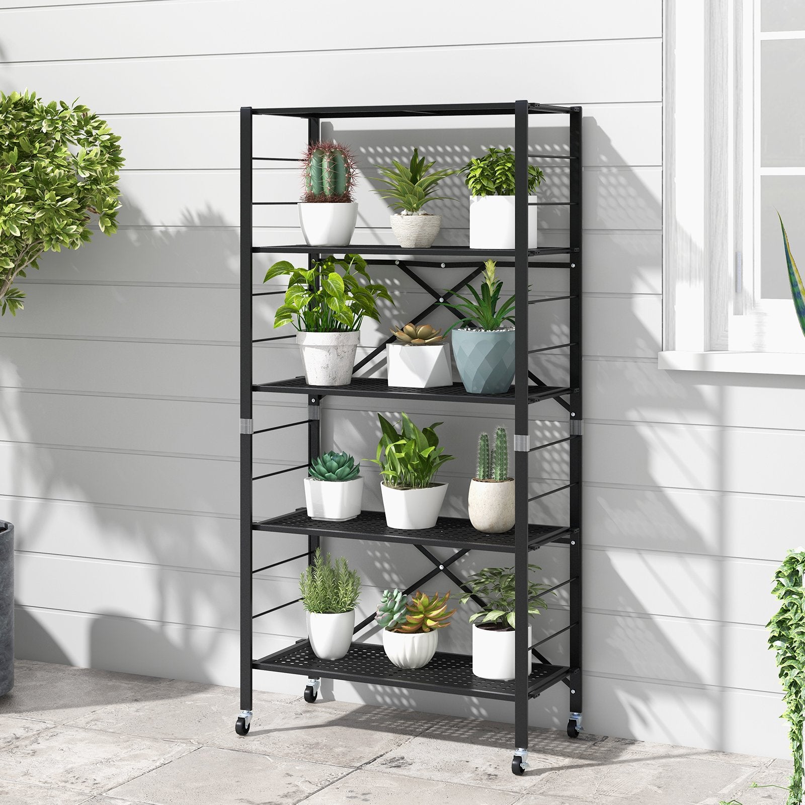 5-Tier Adjustable Shelves with Wheels for Garage Kitchen Balcony, Black Garages   at Gallery Canada