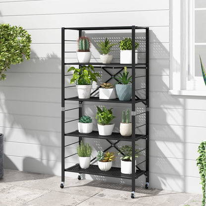 5-Tier Adjustable Shelves with Wheels for Garage Kitchen Balcony, Black Garages   at Gallery Canada