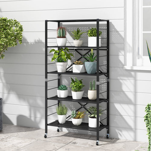 5-Tier Adjustable Shelves with Wheels for Garage Kitchen Balcony, Black