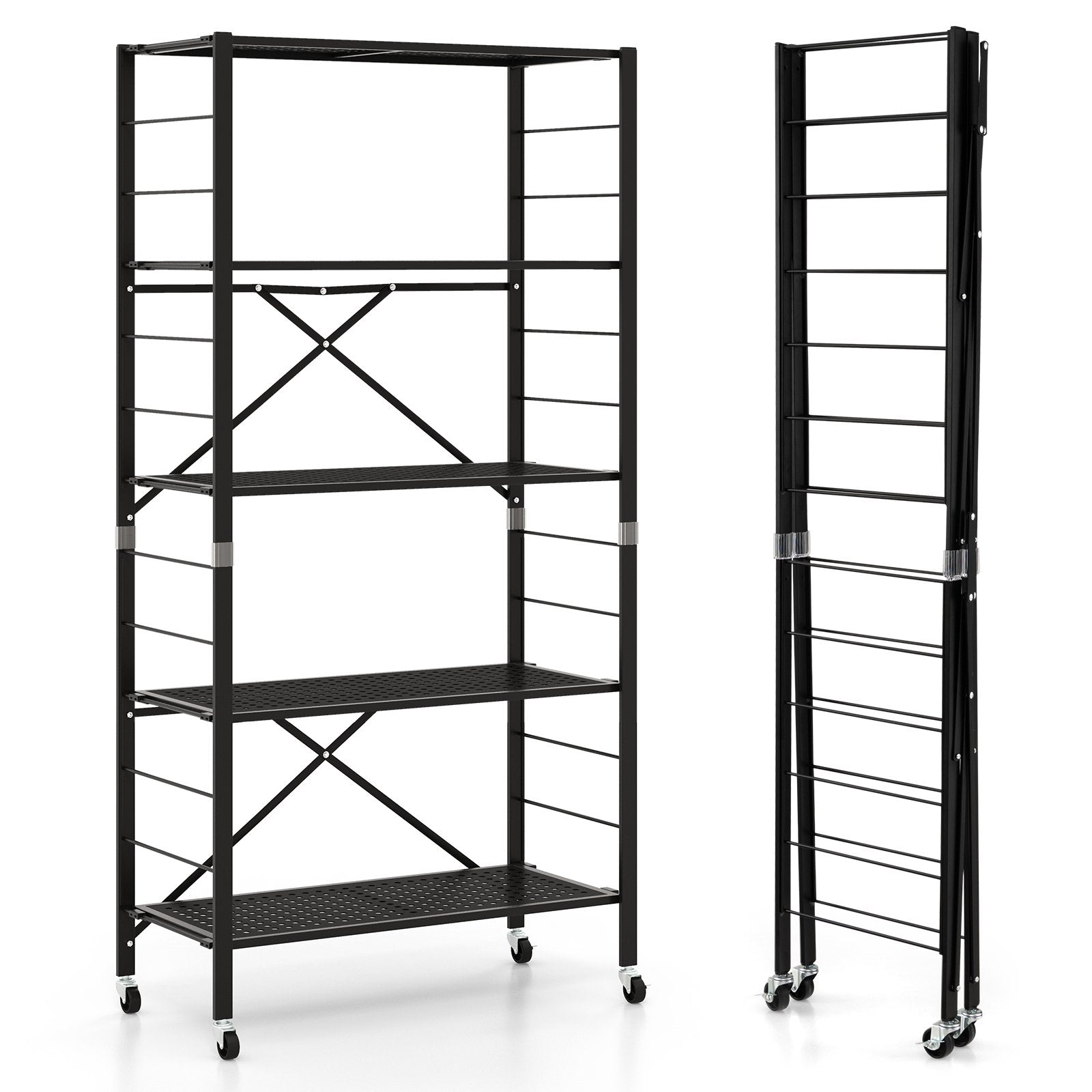 5-Tier Adjustable Shelves with Wheels for Garage Kitchen Balcony, Black Garages   at Gallery Canada