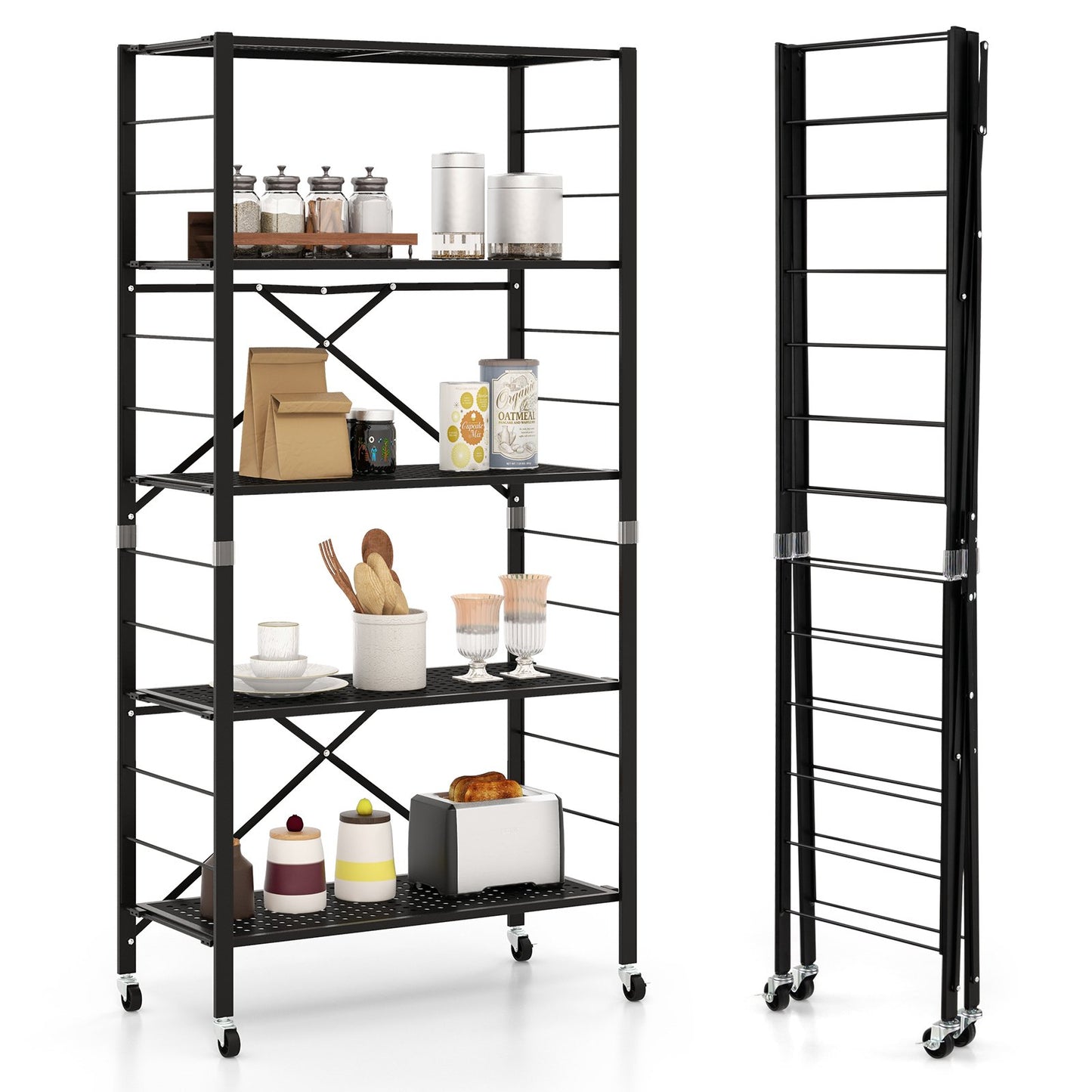 5-Tier Adjustable Shelves with Wheels for Garage Kitchen Balcony, Black Garages   at Gallery Canada