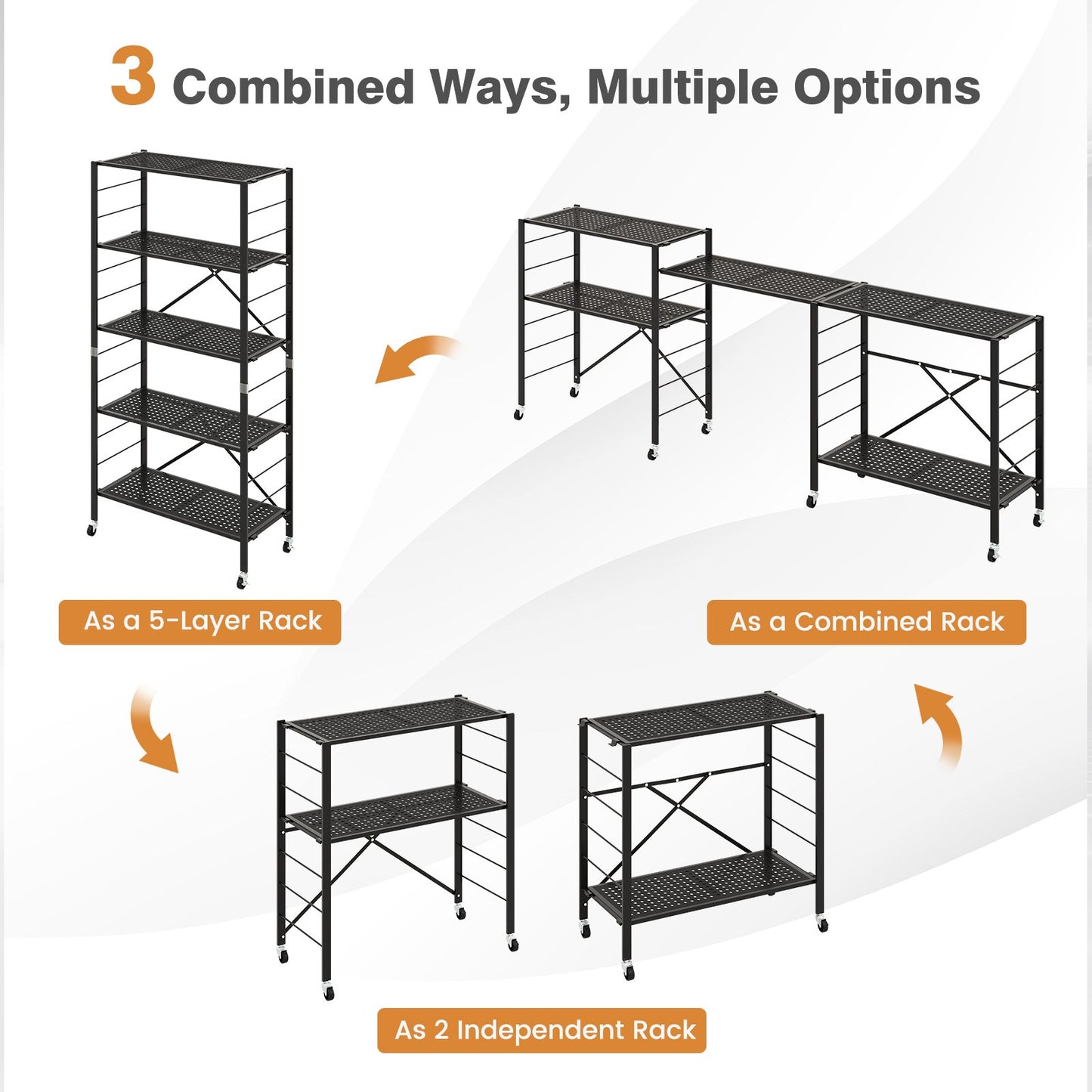 5-Tier Adjustable Shelves with Wheels for Garage Kitchen Balcony, Black Garages   at Gallery Canada