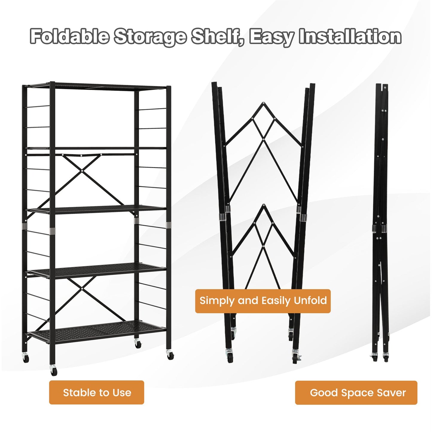 5-Tier Adjustable Shelves with Wheels for Garage Kitchen Balcony, Black Garages   at Gallery Canada