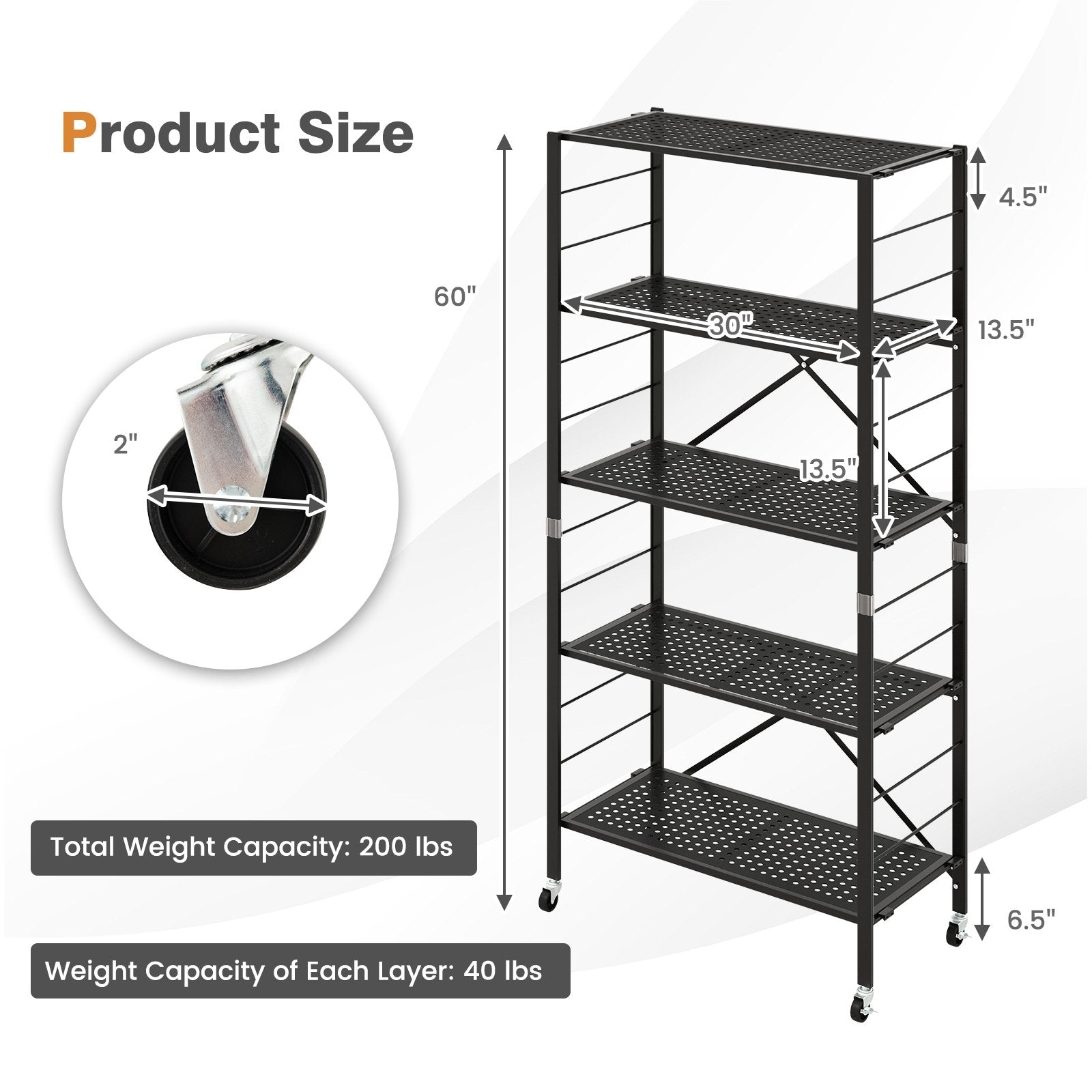 5-Tier Adjustable Shelves with Wheels for Garage Kitchen Balcony, Black Garages   at Gallery Canada