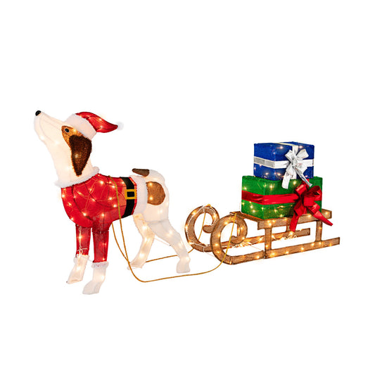Outdoor Pre-lit Xmas Dog and Sleigh with 170 Warm Bright Lights for Porch, Multicolor - Gallery Canada