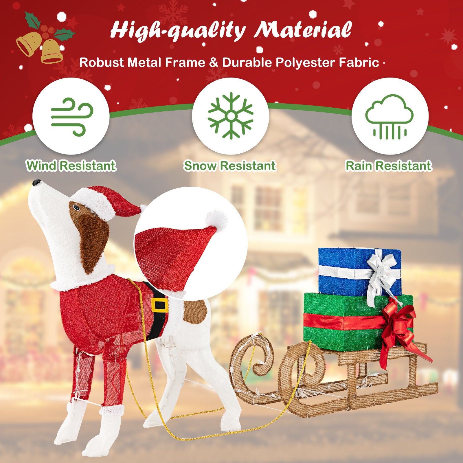 Outdoor Pre-lit Xmas Dog and Sleigh with 170 Warm Bright Lights for Porch, Multicolor Christmas Decor & Accessories   at Gallery Canada