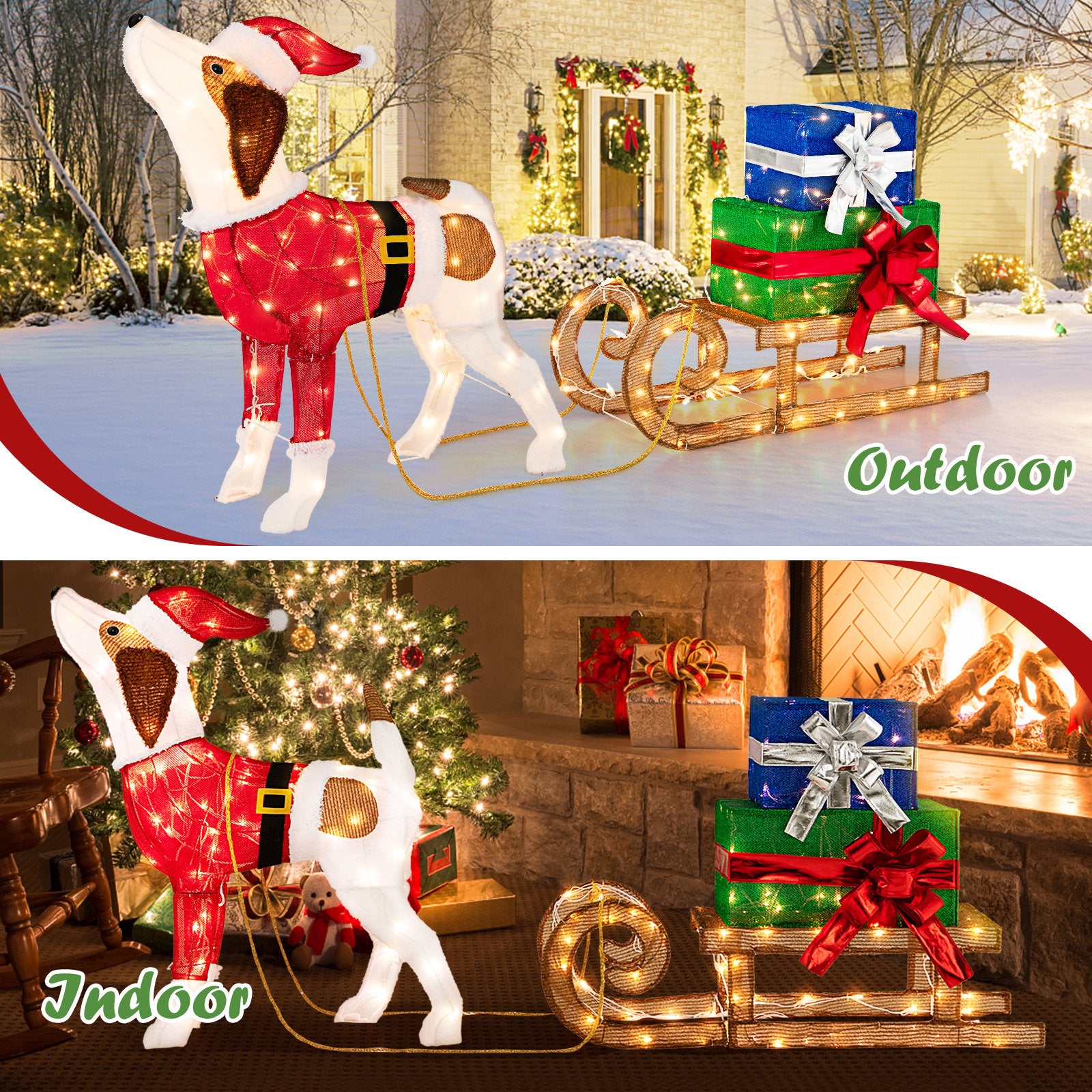 Outdoor Pre-lit Xmas Dog and Sleigh with 170 Warm Bright Lights for Porch, Multicolor Christmas Decor & Accessories   at Gallery Canada