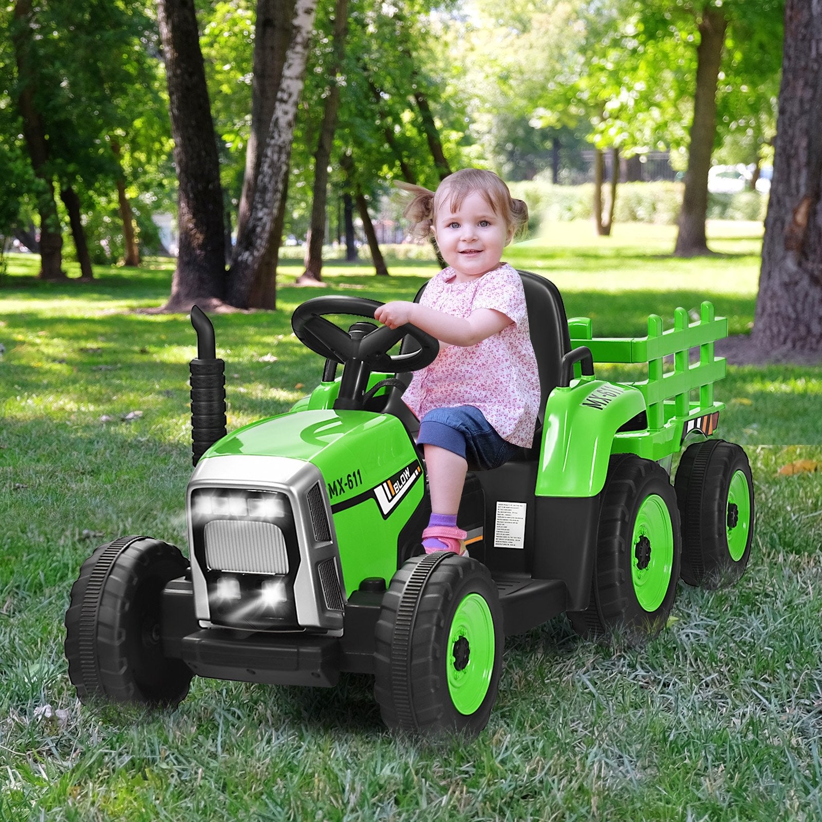 12V Ride on Tractor with 3-Gear-Shift Ground Loader for Kids 3+ Years Old, Green Powered Ride On Toys   at Gallery Canada