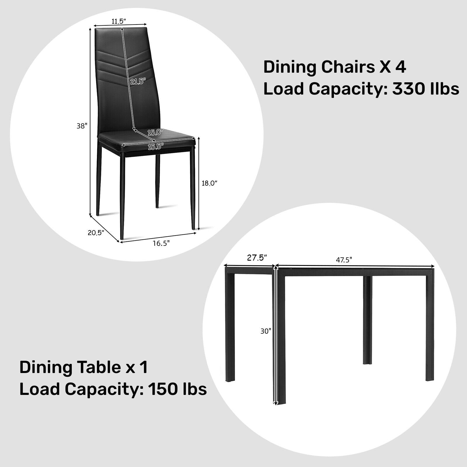 5 Piece Kitchen Dining Set Glass Metal Table and 4 Chairs Breakfast Furniture, Black Dining Room Sets   at Gallery Canada