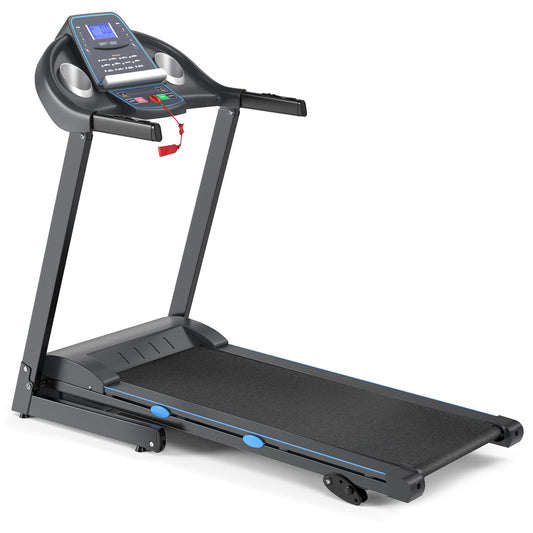 2.25 HP Folding Electric Motorized Power Treadmill with Blue Backlit LCD Display, Black Treadmills Black  at Gallery Canada