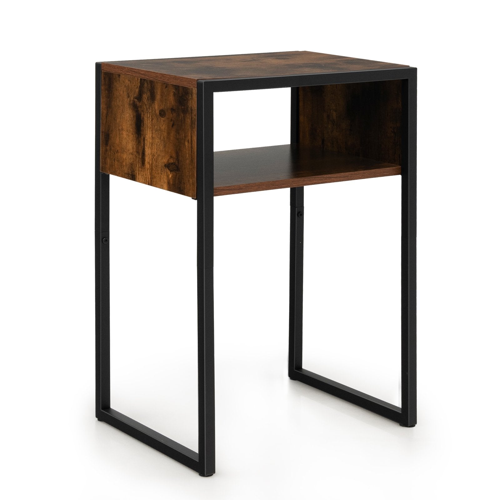 Industrial Side Table with Anti-Rust Steel Frame and Open Storage, Rustic Brown - Gallery Canada