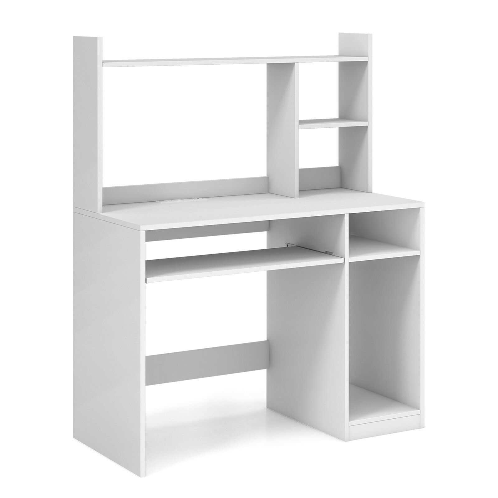 Home Office Computer Desk with Bookcase Keyboard Tray and CPU Stand, White - Gallery Canada