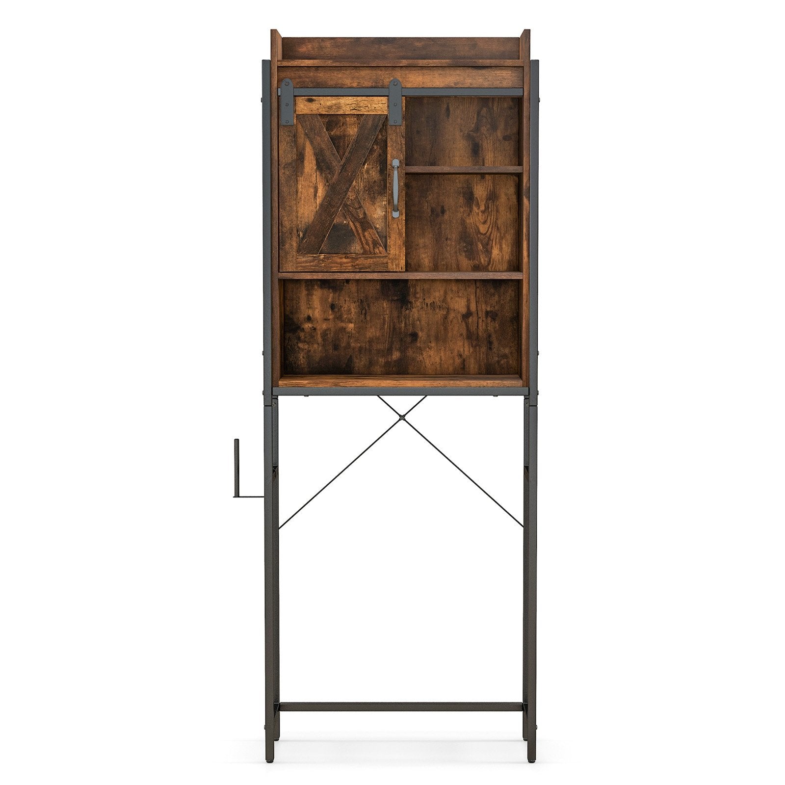 4-Tier Multifunctional Toilet Sorage Cabinet with Adjustable Shelf and Sliding Barn Door, Rustic Brown Bathroom Etagere   at Gallery Canada