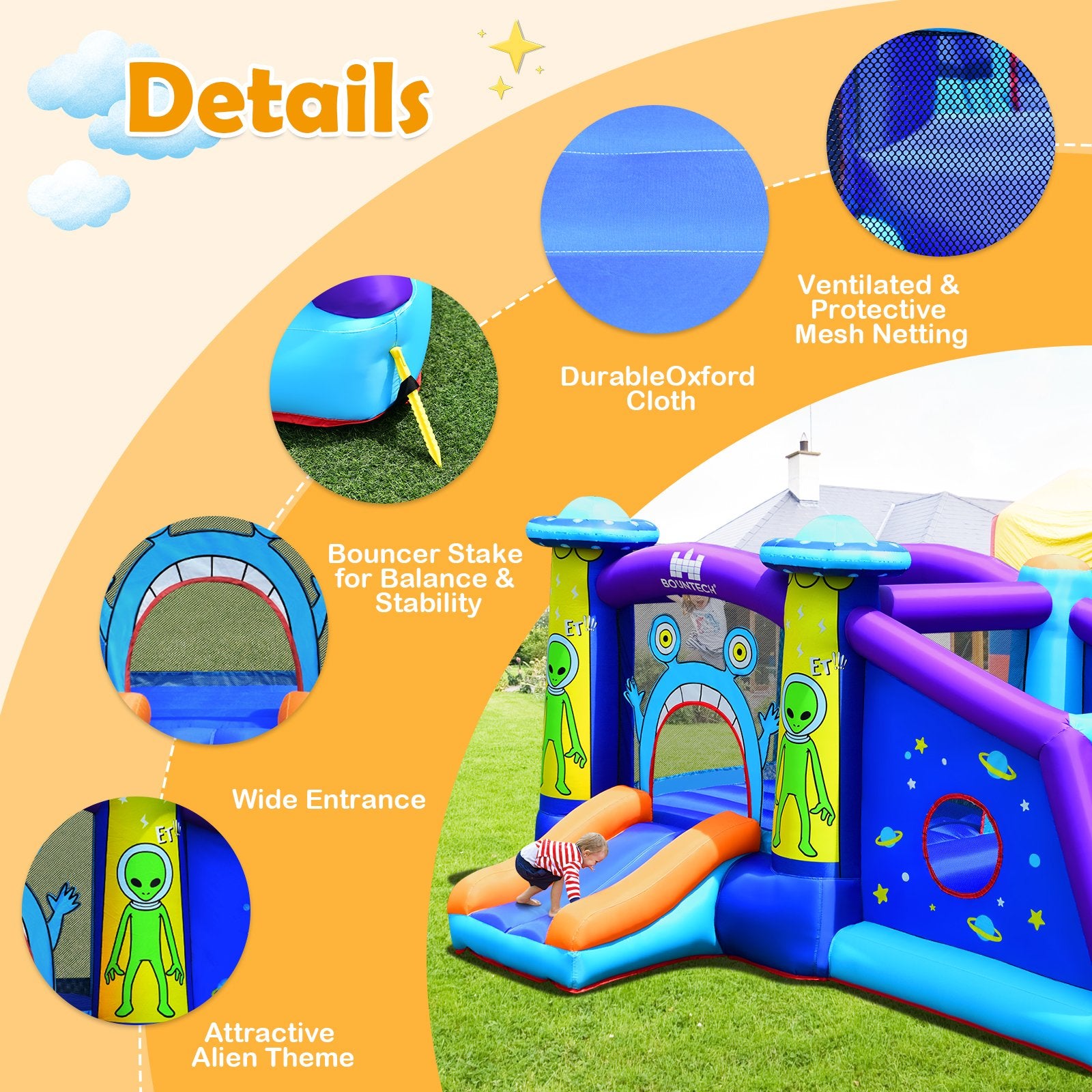 Kids Inflatable Bounce House Aliens Jumping Castle Without Blower - Gallery Canada