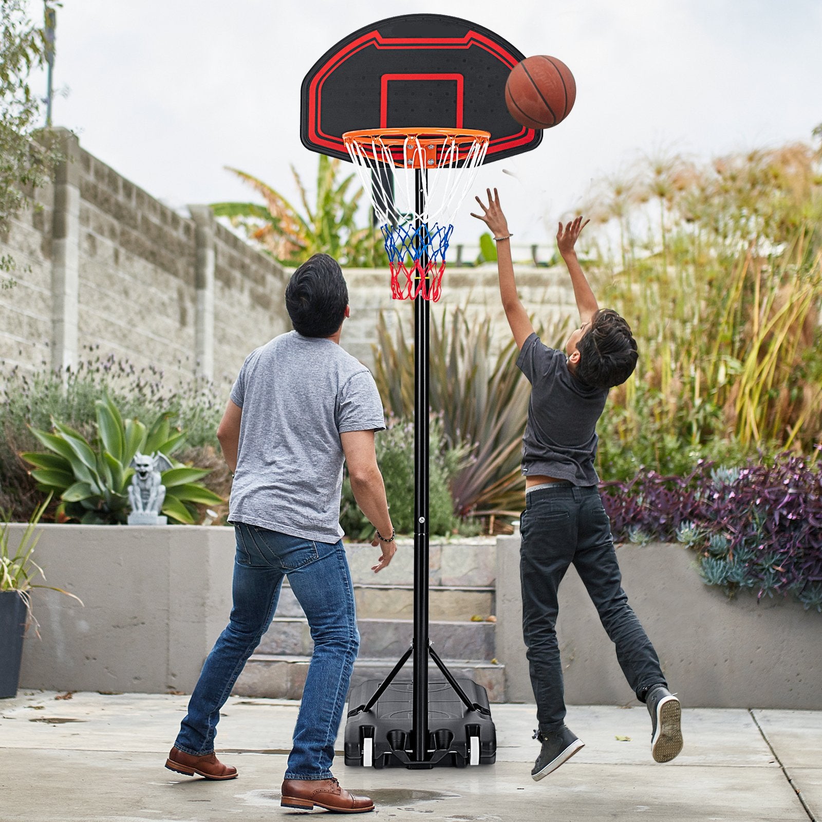 Adjustable Kids' Basketball Hoop Stand with Durable Net and Wheel, Black Sport Equipments   at Gallery Canada