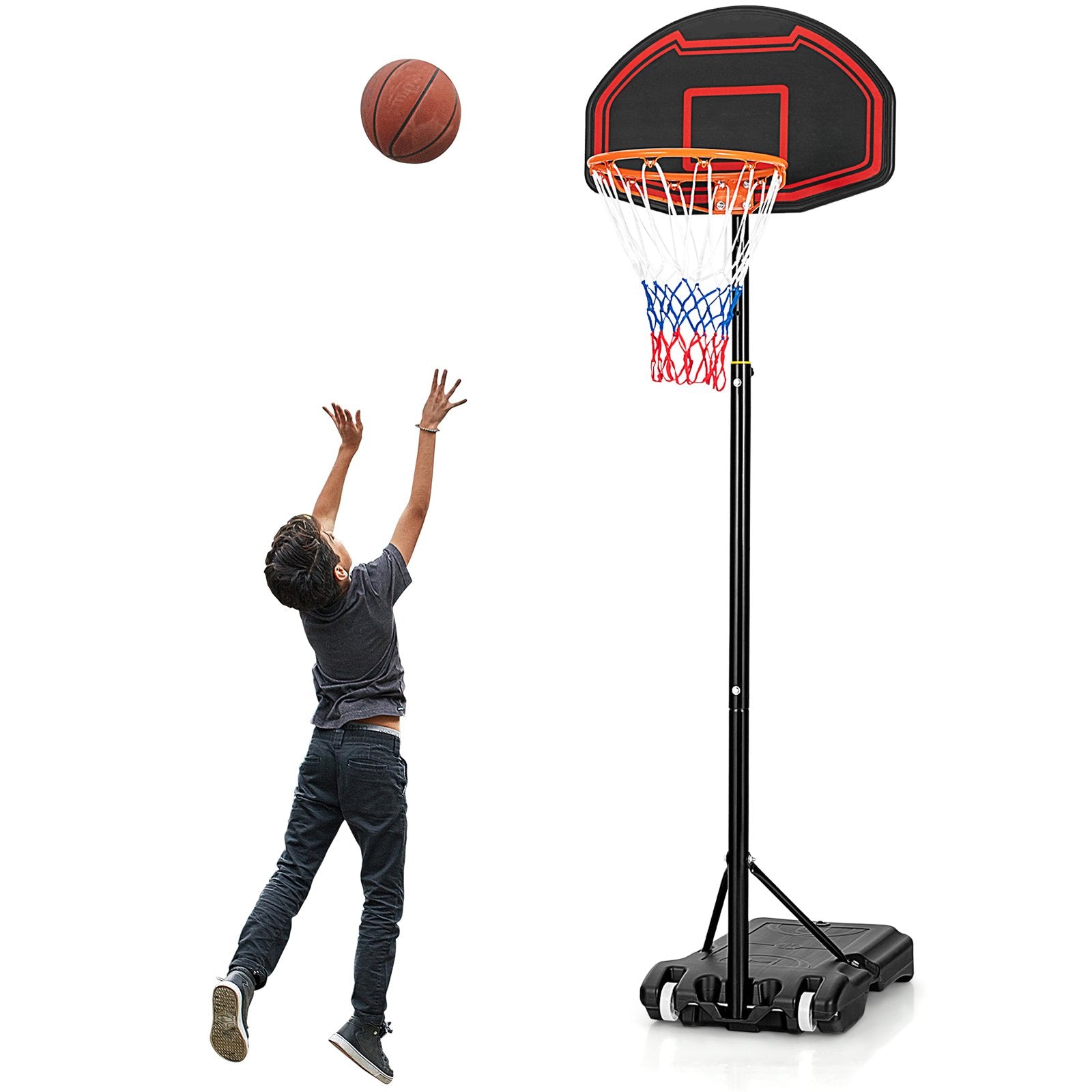 Adjustable Kids' Basketball Hoop Stand with Durable Net and Wheel, Black Sport Equipments   at Gallery Canada