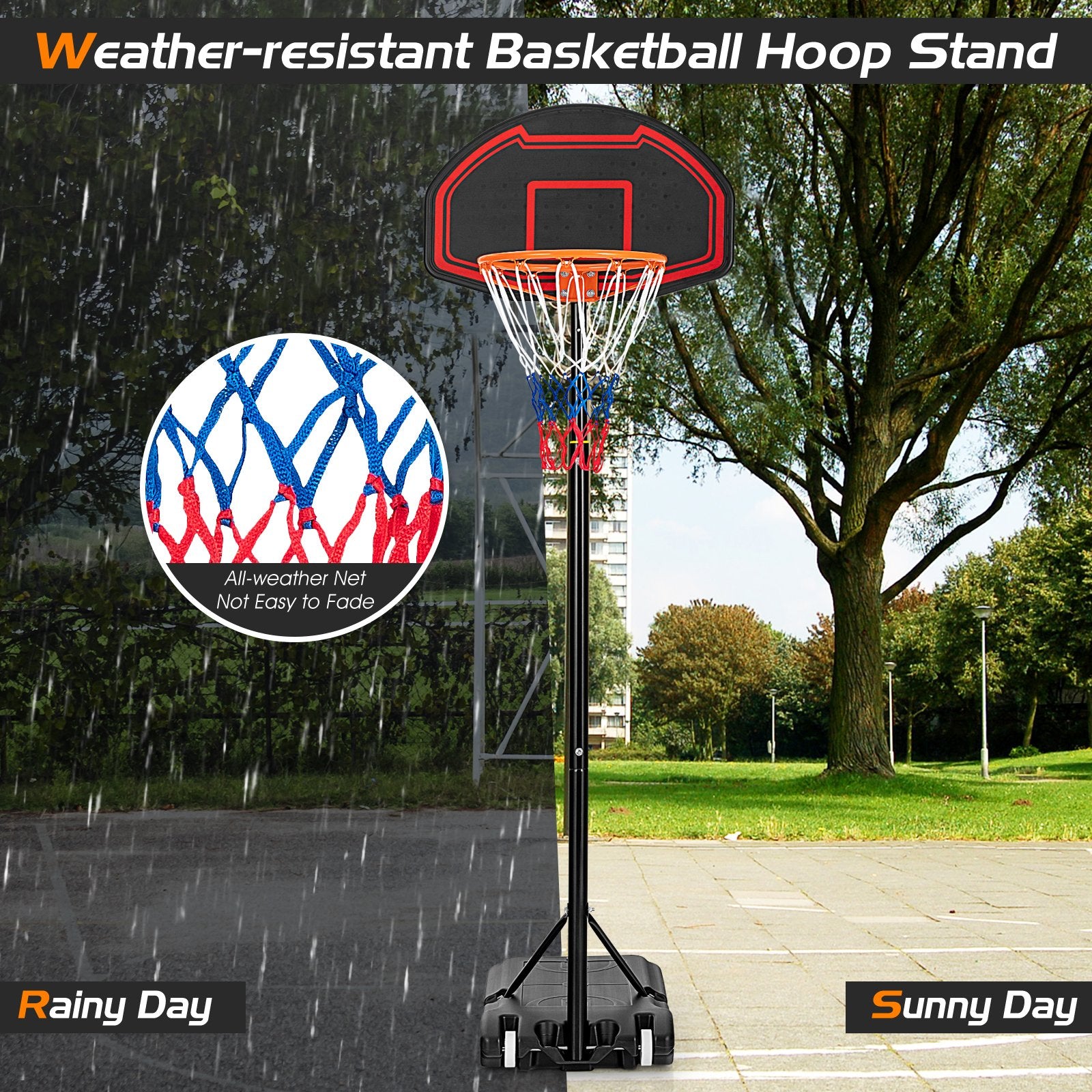 Adjustable Kids' Basketball Hoop Stand with Durable Net and Wheel, Black Sport Equipments   at Gallery Canada