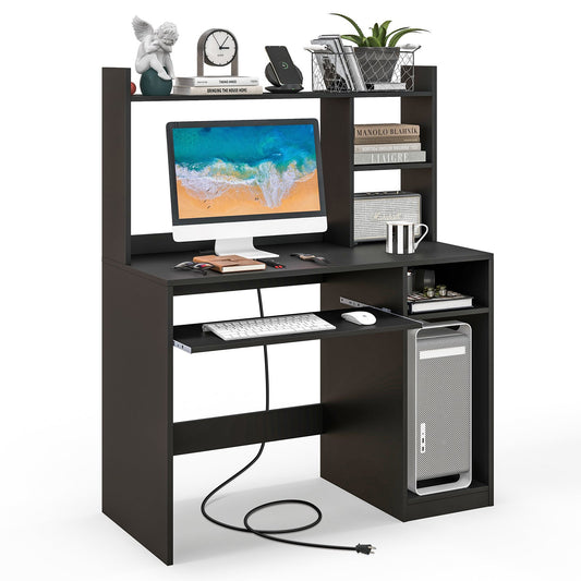 Home Office Computer Desk with Bookcase Keyboard Tray and CPU Stand, Black - Gallery Canada