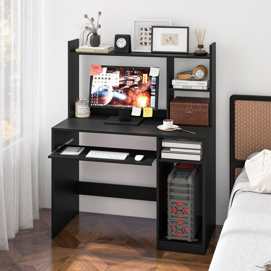 Home Office Computer Desk with Bookcase Keyboard Tray and CPU Stand, Black - Gallery Canada