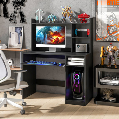 Home Office Computer Desk with Bookcase Keyboard Tray and CPU Stand, Black Computer Desks   at Gallery Canada