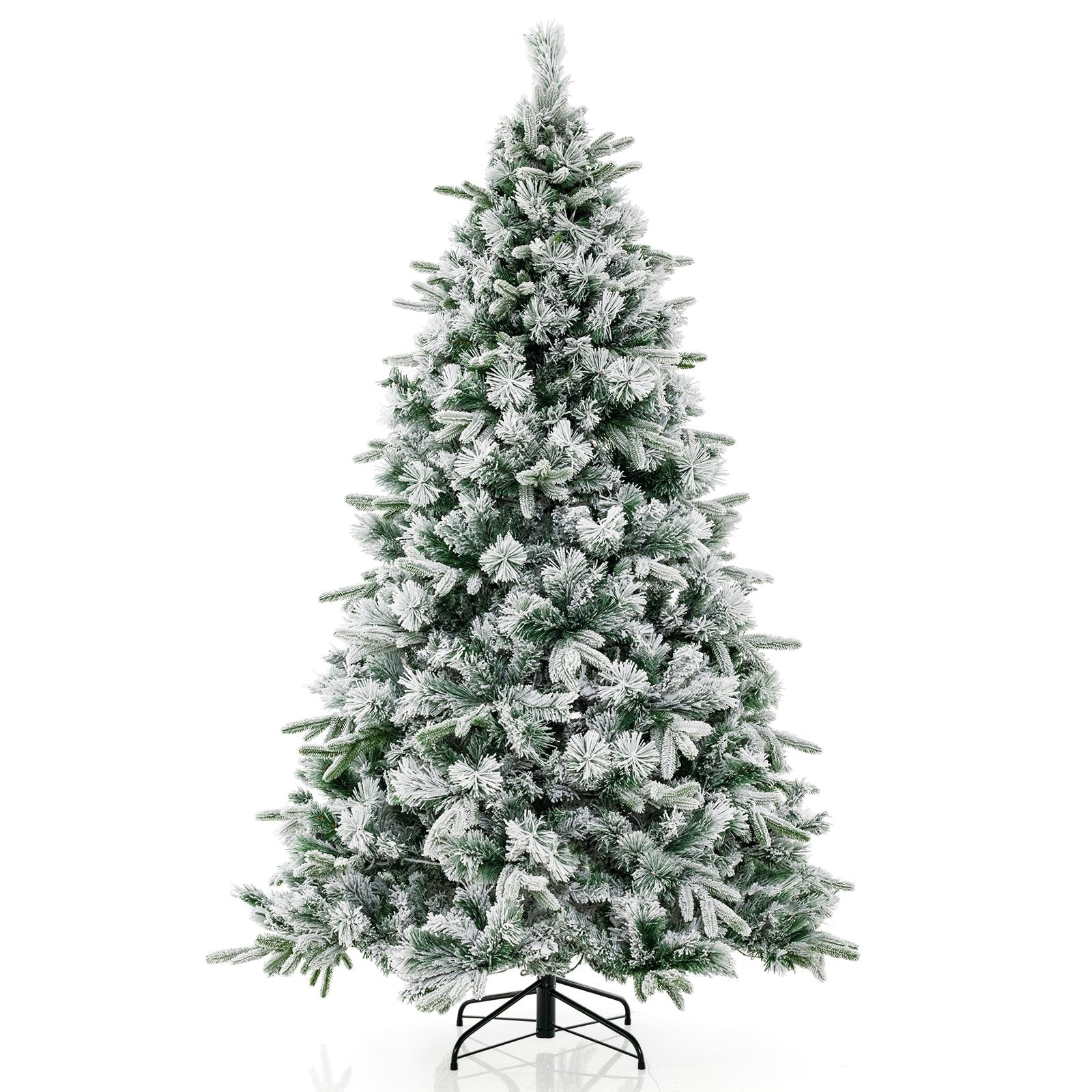 Flocked Christmas Tree with 250 Warm White LED Lights and 752 Mixed Branch Tips-6ft, Green Christmas Tree   at Gallery Canada