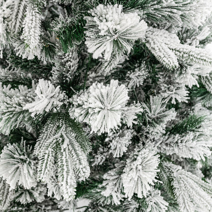 Flocked Christmas Tree with 250 Warm White LED Lights and 752 Mixed Branch Tips-7 ft, Green Christmas Tree   at Gallery Canada